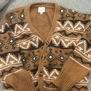 Gilli Brown and Black Cardigan Sweater with Nordic Pattern